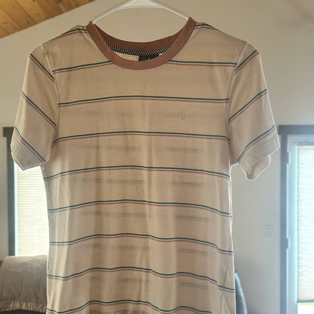 Volcom Beige Striped Short Sleeve Tee